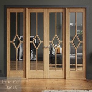 Double Door Room Divider With Side Panels | Emerald Doors French Doors With Sidelights, Internal Door Frames, Side Hinged Garage Doors, Oak Room, Internal Oak Doors, Windows Design, Partition Door, Garage Door Styles, Internal Glass Doors