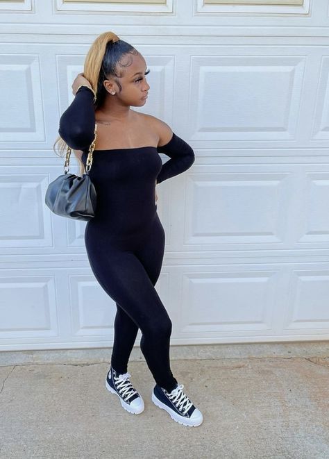 Romper And Converse Outfits, Outfit Ideas Platform Converse, Lugged Converse Outfit Black Women, Converse Outfit Black Women, Platform Converse Outfit, Converse Fits, Converse Outfit, Cute Birthday Outfits, Boujee Outfits