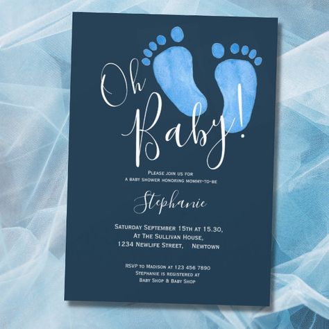 Modern Oh Baby Boy Navy Blue Baby Shower Invitation Budget Baby Shower, Blue Baby Shower Invitations, Elephant Baby Shower Invitations, Blue Baby Shower, Modern Invitation, Elephant Baby Shower, Baby Shower Invitations For Boys, Oh Baby, Stylish Baby