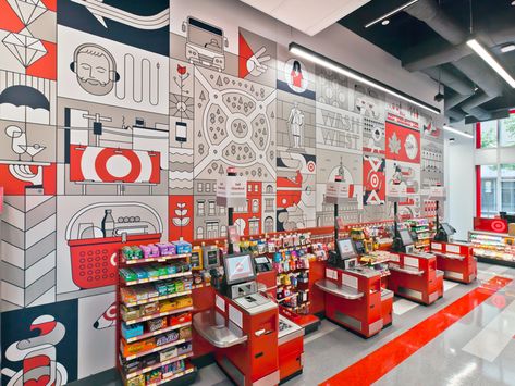 Target Mural Pavlov Visuals, Bulkhead Design, Doodle Mural, Red Scenery, Store Mural, Thailand Restaurant, Retail Store Layout, Red Header, Office Mugs