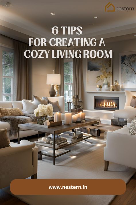 Living room tips, Cozy living room How To Create A Cozy Living Room, Scandinavian Lighting Living Room, Light Living Room Ideas, Fairy Lights Ceiling, Neutral Family Room, Wall Clock Light, Cosy Lounge, Scandinavian Lighting, Painted Coffee Tables