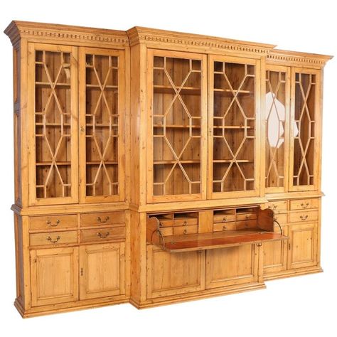 Panel Cabinet Doors, Modern Bookcases, Breakfront Bookcase, Dentil Moulding, Dream Furniture, Modern Bookcase, Large Cabinet, Standing Shelves, Glass Cabinet Doors