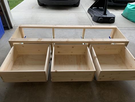 Diy Bench With Drawer Storage, Built In Storage Bench Entryway, Entryway Bench With Window, Drawer Bench Seat, Diy Bench Seat With Drawers, Diy Storage Bench With Drawers, Diy Mudroom Bench With Drawers, Build A Bench With Storage, Diy Window Seat With Drawers