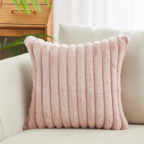 Mercer41 Bylgja Square Pillow Cover & Insert & Reviews | Wayfair Pink Throws, Pink Throw Pillows, Faux Fur Pillow, Fur Pillow, Bilik Tidur, Faux Fur Throw Pillow, Striped Cushions, Fur Throw Pillows, Seat Cushion Covers