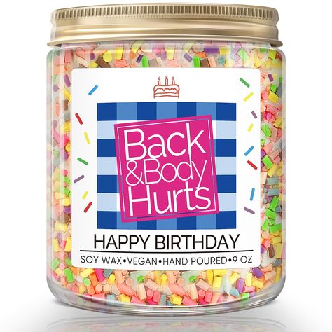 PRICES MAY VARY. Funny Birthday Gifts: This candle is perfect as a gift for your best friend. It says," Back & Body Hurts, Happy Birthday". The gift will touch their hearts and make them feel the happiness and unexpected surprises Birthday Gifts for Women: Great gift for women, men, coworker, boss, partner, brother, sister, bestie. Including best friends, gifts for 20th, 30th, 40th, 50th, 60th, and 65th birthdays. Add a little humor to gift giving and make them laugh when they receive it Pleasan Special 30th Birthday Gifts, Perfect Gift For Best Friend, Best Friend 50th Birthday Gift Ideas, Funny Birthday Gifts For Best Friend, 40th Birthday Basket, 40th Birthday Ideas For Women Gift, Dollar Tree Birthday Gifts, 60th Birthday Gift Ideas For Women, 50th Birthday Gift Ideas For Women