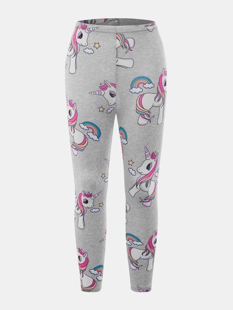 Toddler Girls Rainbow & Unicorn Print Leggings Toddler Girls Leggings, Shein Kids, Computer Basic, Girl Rainbow, American Girl Clothes, Unicorn Print, Cute Comfy Outfits, Leggings Kids, Print Leggings