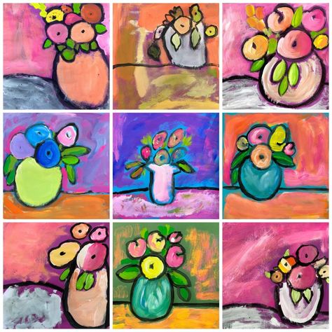 Flower Art Elementary School, Artome Art Show Ideas, March Art Projects For 1st Grade, Kindergarten Flower Art, Spring Art Elementary School, Spring Art 4th Grade, Spring Art For 2nd Grade, 4th Grade Spring Art Projects, Painted Paper Flowers