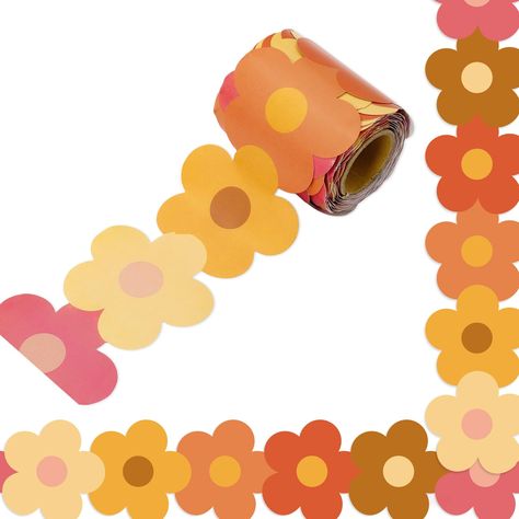 PRICES MAY VARY. Enough Length - The package includes 1 roll of bulletin board border, it measures 10m / 32.8ft in length, and 7.1cm / 2.8inch in width, enough for you to use. Flower Shape - Our rolls bulletin borders is in flower shape, and match the theme of retro groovy, the boho flowers are colorful and attractive, suitable for any occasions, bring you a lot of fun. Good-Quality Material – Made of good quality paper, durable and safe. Notice: our bulletin border is non-stick, you should stic Classroom Decor Pink, Peach Classroom Decor, The Office Bulletin Board, Classroom Borders Ideas Bulletin Boards, Highschool English Classroom Decor, Natural Preschool Classroom Decor, 70s Classroom Decor, Cool Classroom Decor, Flower Bulletin Board