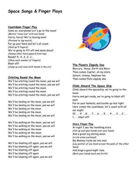 Space Songs For Toddlers, Doodles Space, Finger Rhymes, Space Lesson Plans, Planet Song, Toddler Songs, Space Song, Space Theme Preschool, Space Week