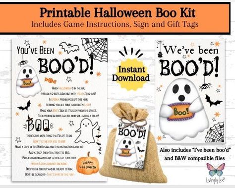 Get ready to spread some spooky fun with the "You've Been Boo'd Printable Kit." This time honored Halloween tradition is a printable set and includes everything you need to create the ultimate "Boo Basket" gift. With gift tags, "You've Been Booed" game instructions and "I've Been Boo'd" or "We've Been Boo'd" signs, it's the perfect way to surprise friends, neighbors, coworkers or even your child's teacher with a delightful Halloween treat. Downlo[Collection] Neighbor Boo Basket, Boo Basket Card Ideas, You Got Booed Ideas, Boo Basket For Neighbors, You’ve Been Booed Before, Boo Gifts For Coworkers, Teacher Boo Basket, Boo Grams, You Have Been Booed