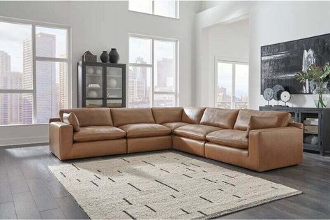 Brown leather sectional living room