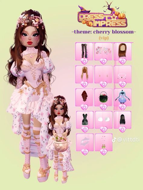 Dress To Impress Outfits Tutorials, Dress To Impress Outfit Tutorial, Dti Outfits Tutorial, Dti Tutorial Outfit, Dti Theme Outfits, Cherry Blossom Outfit, Fancy Dress Code, Cherry Blossom Dress, Make Outfits