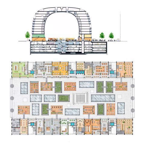 Markthal plan. Rotterdam version. ❤️📲📐📏@mvrdv // 📲🌐detail-online.com // ❤️🎨📲@floorplan_man . ♥️🌐📲teespring.com/stores/floorplan-man . #art… Rotterdam Market, Indoor Markets, Open Market, Desain Lanskap, Social Housing, Ground Floor Plan, Architecture Office, Architecture Presentation, Food Market