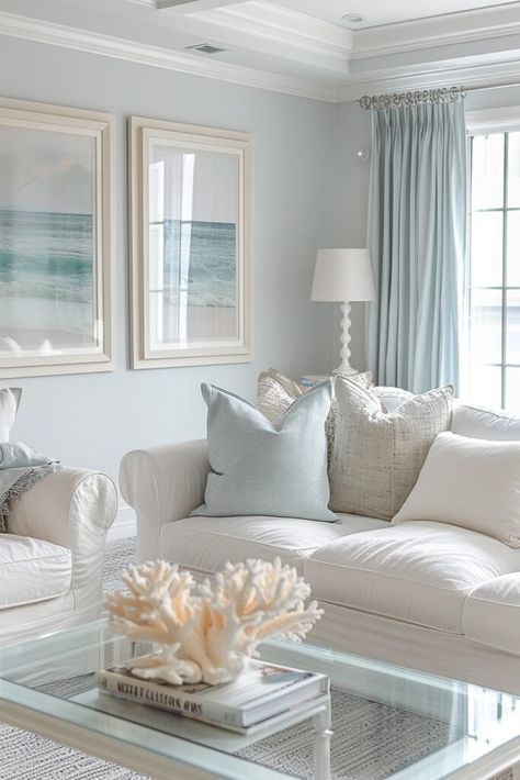 29 Coastal Decor Living Room Tips for a Breezy Beach Vibe Small Coastal Living Room, Cozy Coastal Living Room, Coastal Cottage Living Room, Modern Coastal Living Room, Living Room Coastal, Navy Living Rooms, Blue And White Living Room, Coastal Decorating Living Room, Living Room Transformation