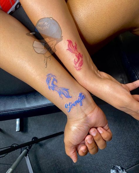 Matching Koi Fish Tattoo, Blue Koi Fish, Blue Ink Tattoos, Sketchy Tattoo, Blue Koi, Money Girl, Koi Fish Tattoo, Fish Tattoo, Eyebrow Tattoo