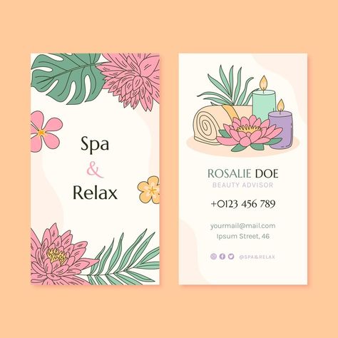 Spa Card Design, Diy Spa Gifts, Personal Trainer Business Card, Spa Business Cards, Spa Gift Card, Card Template Free, Sunset Party, Salon Logo Design, Spa Business