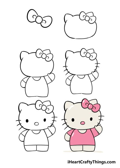 Step By Step Hello Kitty Drawing, How To Hello Kitty, How To Draw Hello Kitty Face, How To Draw Hello Kitty And Friends, Hello Kitty Tutorial To Draw, Draw By Step, Animals To Draw Step By Step, Stuff To Draw Step By Step, Easy Draw Step By Step