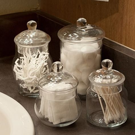 Apothecary Bathroom, Apothecary Jars Bathroom, Apothecary Jars Decor, Bathroom Jars, Bathroom Counter Decor, Small Glass Jars, Glass Apothecary Jars, Restroom Decor, Counter Decor