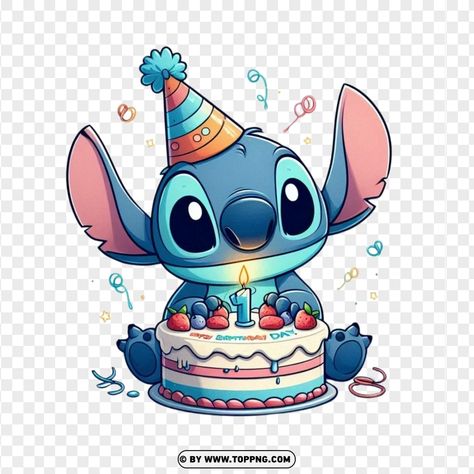 Stitch Birthday Drawing, Stitch Eating, Birthday Stitch, Birthday Character, Lilo And Stitch Birthday, Happy Birthday Banner Printable, Stitch Party, Disney Png, Stitch Png