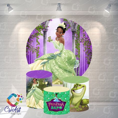 Curtains Background, Garden Curtains, Princess Tiana Party, Princess Tiana Birthday Party, Tiana Birthday Party, Frog Baby Showers, Cinderella Theme, Circle Backdrop, Princesa Tiana