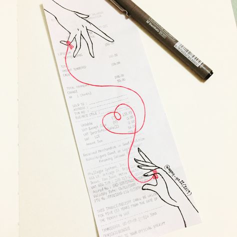 Chinese Red String Of Fate Drawing, Red Thread Of Fate Aesthetic Drawing, Red Thread Of Fate Drawings, Red Threat Of Fate Tattoo, Receipt Art Ideas, Red Thread Drawing, Red String Drawing, Red String Of Fate Drawings, Red Thread Of Fate Tattoo