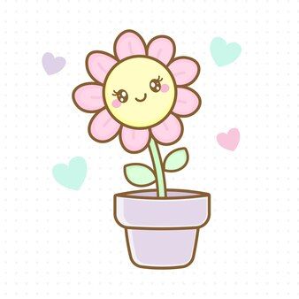 Cartoon Flowers Drawing, Cute Flower Clipart, Kawaii Flowers, Kawaii Flower, Yellow Flower Print, Doodles Drawings, Minimalist Flowers, Modelos 3d, Cute Doodles Drawings