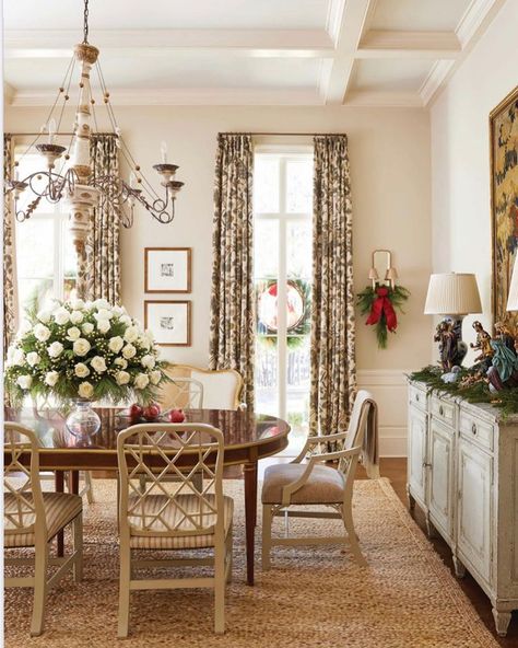 Chad Graci (@graciinteriors) • Instagram photos and videos Southern Dining Room, Christmas Queen, Neutral Dining Room, Southern Decor, French Style Homes, The Enchanted Home, Enchanted Home, French Country Kitchen, Painted Chairs