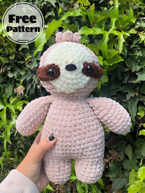 Knitted Sloth Free Pattern, Crochet Stuffie Patterns, Fluffy Crochet Amigurumi, Sloth Free Crochet Pattern, Sloth Crochet Pattern Free Amigurumi, Crochet Pattern Stuffed Animals, Crochet Market Prep Patterns, Amigurumi Free Pattern Plush, Crochet Animal Heads Free Pattern