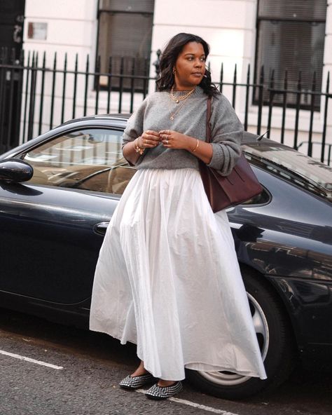 10 Stylish Ways to Wear White Maxi Skirts | Who What Wear UK Ruffle Long Skirt Outfit, Summer Work Outfits Skirt, Maxi Skirt 2024, White Cotton Skirt Outfit, White Maxi Skirt Outfit Winter, Spring Modest Outfits, Jackee Harry, White Midi Skirt Outfit, White Skirt Outfit Summer