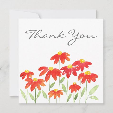 Red Watercolor Daisies Thank You Card | Zazzle.com Modern Stickers, Diy Watercolor Cards, Watercolor Birthday Cards, Hand Painted Card, Watercolor Birthday, Karten Design, Diy Watercolor Painting, 카드 디자인, Watercolor Greeting Cards