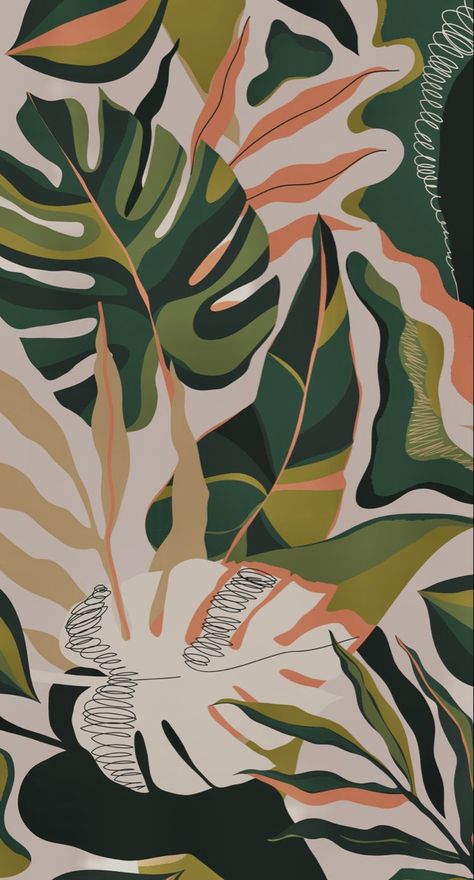 Monstera Wallpaper Iphone, Iphone Art Wallpaper, Tropical Wallpaper Iphone, Tropic Wallpaper, Tropical Leaves Painting, Monstera Illustration, Monstera Wallpaper, Abstract Tropical Art, Monstera Pattern