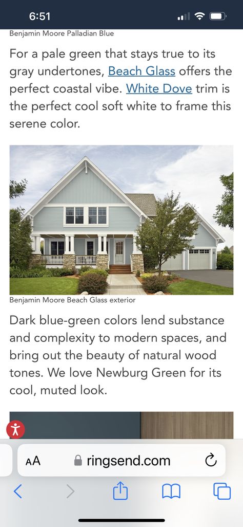 Beach Glass Benjamin Moore Exterior, Beach Glass Exterior Paint, Mint House Exterior, Blue Exterior House Colors, Benjamin Moore Beach Glass, Lake Deck, Palladian Blue Benjamin Moore, Green Exterior Paints, Benjamin Moore Kitchen