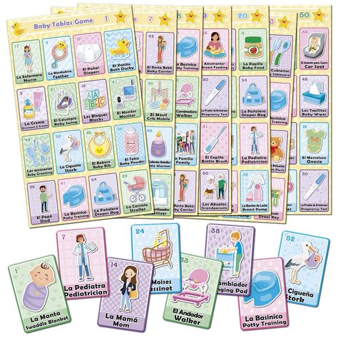 PRICES MAY VARY. Bilingual Bingo like game for up to 50 players, and deck with 54 cards Baby Shower Bingo Tablas Game for your party Printed on 120lb semi-gloss card stock 50 Playing Boards size: 8 x 5.5 Inches, 54 Calling Cards: 3.75 x 2.5 Inches Made in Mexico - No assembly required Colorful baby shower bilingual Tablas game (similar to bingo but with cards). A great game to play in your baby shower and reveal party. Printed on semi-gloss heavy card-stock so you can reuse it many times; and re Shower Activities, Colorful Baby, Shower Stuff, Baby Shower Bingo, Fiesta Baby Shower, Kids Gift Guide, Reveal Party, Calling Cards, Party Prints