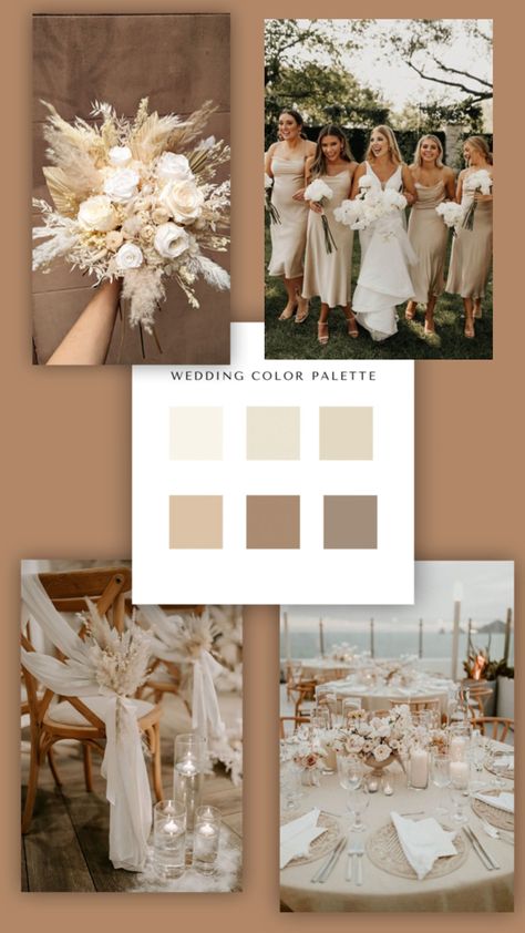 Beige wedding theme Tan Wedding Theme Color Schemes, Beige Aesthetic Wedding Theme, Beige Wedding Color Schemes, Neutral Tone Wedding Colour Palettes, Champagne Fall Wedding Color Palettes, Natural Color Wedding Theme, Magnolia Wedding Theme Color Palettes, Natural Wedding Theme Color Palettes, Wedding Color Schemes Timeless