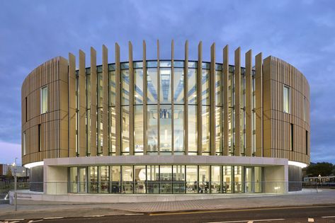 Gallery of The Word – National Centre for the Written Word / FaulknerBrowns Architects - 8 محطة وقود, Curve Building, Fasad Design, Circular Buildings, Round Building, Eksterior Modern, مركز ثقافي, Facade Architecture Design, Architecture Building Design