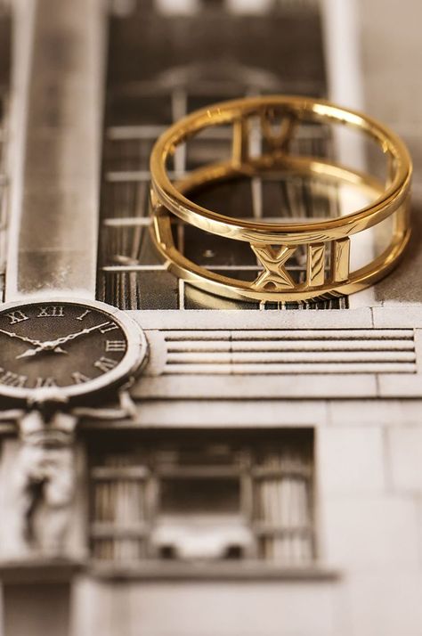 Inspred by the Atlas Clock on the façade of Tiffany's Famous Fith Avenue Flagship Store, discover pieces from the Tiffany Atlas collection online today Tiffany Atlas, The Atlas, Flagship Store, Gold Bracelet, Bangles, Clock, Wedding Rings, Engagement Rings, Gold