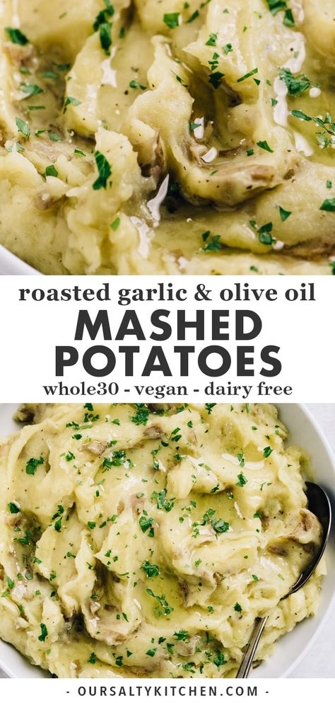 Olive Oil Mashed Potatoes, Dairy Free Thanksgiving, Dairy Free Mashed Potatoes, Garlic And Olive Oil, Gluten Free Thanksgiving, Dairy Free Dinner, Mashed Potato Recipes, Gluten Free Dairy Free Recipes, Vegan Thanksgiving