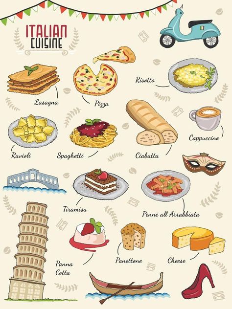 Lasagna Illustration, Italy Doodles, Italian Food Illustration, Italy Cheese, Pizza Italy, Italy Party, Pizza Lasagna, Class Presentation, Italy Food