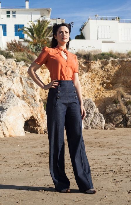 Sailor Pants Outfit, 40s Mode, Wedding Simple, Sailor Pants, Vintage Denim Jeans, Sailor Fashion, 40s Fashion, Dresses Outfits, Outfit Trends