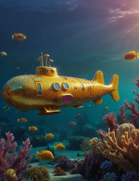 imaginary8.ai Submarine Craft, Water Animals, Yellow Submarine, Atticus, School Projects, Submarine, Painting Ideas, Art Ideas, Concept Art