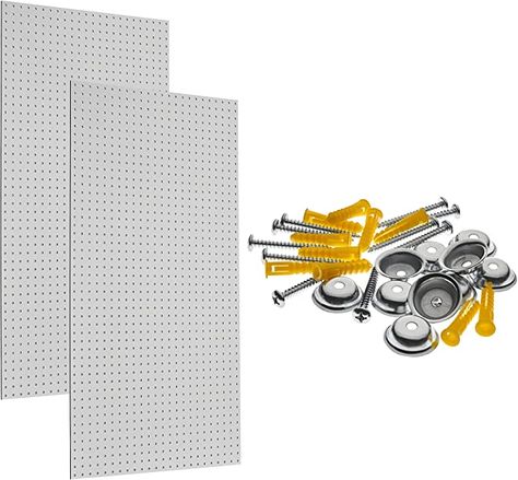 Triton Products (PEG2-WHT) Wall Ready White Pegboards (2) 24 in. W x 42 in. H x 1/4 in. D Heavy-Duty High Density Fiberboard Round Hole Pegboards with Mounting Hardware - - Amazon.com Black Pegboard, White Pegboard, Garage Warehouse, Pegboard Storage, Metal Pegboard, Pegboard Organization, Pegboard Accessories, Garage Storage Organization, Organization Solutions