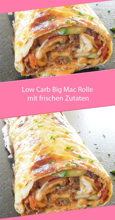 Low Carb Big Mac Rolle mit frischen Zutaten – GesundeRezepte.me Big Mac Rolle, Low Carb Big Mac, Law Carb, Low Carb Burger, Low Carb Low Fat Recipes, Low Carb Protein, Diet Recipes Easy, No Carb Recipes, Low Carb Low Sugar