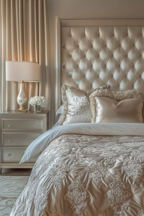 Contemporary Glam Bedroom, French Country Living Room Decor, Bedroom Ideas Interior Design, Champagne Bedroom, Country Living Room Decor, Decorating Ideas Bedroom, Romantic Bedrooms, Royal Bedroom, Glam Bedroom Decor