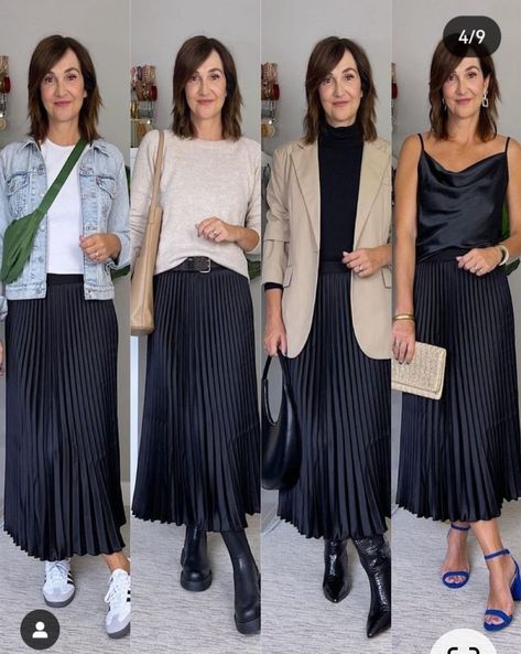 Black Pleated Skirt Outfit, Pleated Skirt Outfits, Rok Outfit, Stile Casual Chic, Pleated Skirt Outfit, Midi Skirt Outfit, Mode Casual, Stil Inspiration, Stylish Work Outfits