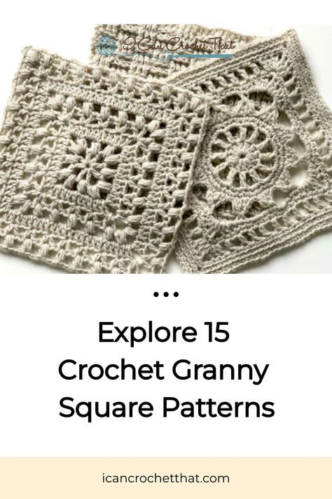 Unique Granny Square Motifs Looking for unique granny square motifs? Our roundup features creative and beautiful patterns perfect for adding a personal touch to your projects. Save this pin to keep these must-try granny square patterns handy for your next creation! Square Doilies Crochet Pattern, Granny Square Block, Lace Granny Square Pattern Free, Square Pillow Crochet Pattern, Free Crochet Along Patterns, Delicate Granny Square Pattern, Turkish Granny Square, Large Granny Squares Pattern Free, Granny Square Lace Pattern