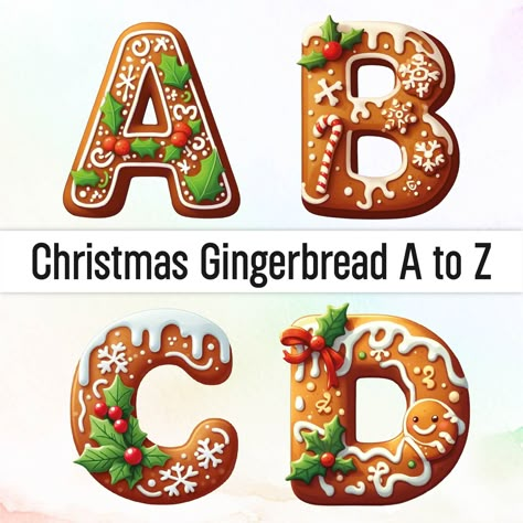 Gingerbread Alphabet Free Printable, Christmas Alphabet Letters Printable, Christmas Lettering Alphabet, Christmas Letter Design, Letter Christmas Ornaments, Gingerbread Letters, Christmas Alphabet Letters, Christmas Baking Svg, Gingerbread Alphabet