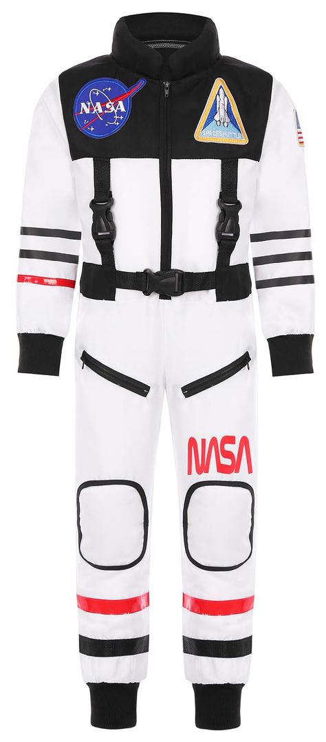 PRICES MAY VARY. Kids Astronaut Costume:Kids Astronaut NASA Costume Includes a White Jumpsuit with embroidered NASA and USA flag patches.Can get your children ready for their imaginary mission to outer space. Like The Real Astronaut:Your kids can wear the astronaut costume any time of the year, look and feel like the real astronaut, your kids will love transforming themselves into an astronaut. Easy On And Off:The astronaut Costume is fabricated with your kids comfort in mind! Wrist, waist and a Astronaut Costume Diy Kids, Diy Astronaut Costume, Nasa Costume, Space Jumpsuit, Nasa Party, Kids Astronaut Costume, Astronaut Halloween, Space Gifts, Astronaut Costume