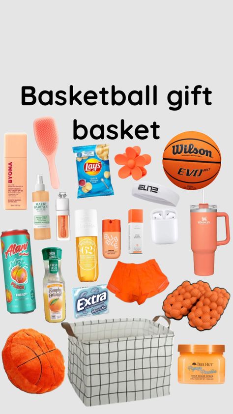 #basketball #gift #basket #preppy Lulu Gift Basket, Basketball Baskets For Boyfriend, Gift Ideas For Basketball Players, Girls Basketball Senior Night Gift Ideas, Gifts For Basketball Boyfriend, Get Better Basket, Gf Gift Basket, Preppy Gift Basket, Basketball Basket Gift Ideas