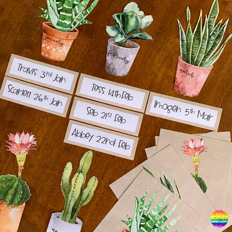 Cactus Classroom Theme, Cactus Classroom Decor, Birthday Display In Classroom, Classroom Door Displays, Plants Classroom, Inspirational Classroom Posters, Cactus Classroom, Birthday Bulletin Boards, Class Birthdays