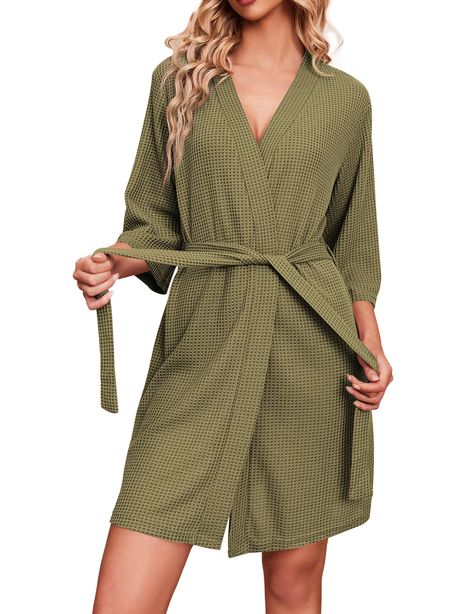 PRICES MAY VARY. SUPER COMFY WAFFLE ROBE: No faded, No lint.The fabric is soft, skin-friendly, breathable and lightweight.Our kimono robe offers unrivaled comfort and warmth along with a waffle inside and outside for quick drying.So which makes for absolutely perfect nightwear. UNIQUE DESIGN: Our women robes feature 3/4 sleeves wrap design and inner and outer belt & ties, which can keep it from slipping open, so you can adjust for a perfect fit. And these bath robe features side pockets to keep Terry Cloth Robe, Robes For Women, Embroidered Robes, Soft Robes, Lounge Robes, Women's Robe, Womens Robes, Lace Sleeves, Waffle Knit